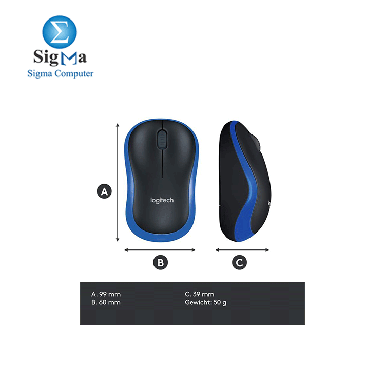 Logitech M185 Wireless Mouse - Blue Black - 910-002239