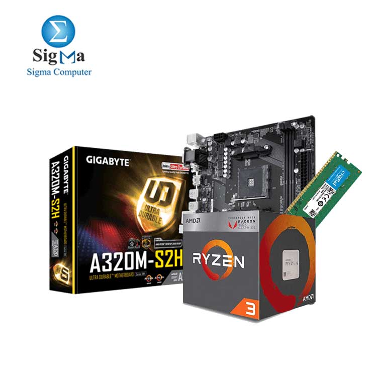 FRIDAY SALE (A320-S2H + AMD Ryzen 3 1200 Desktop Processor  + RAM Crucial 8GB DDR4-2666)