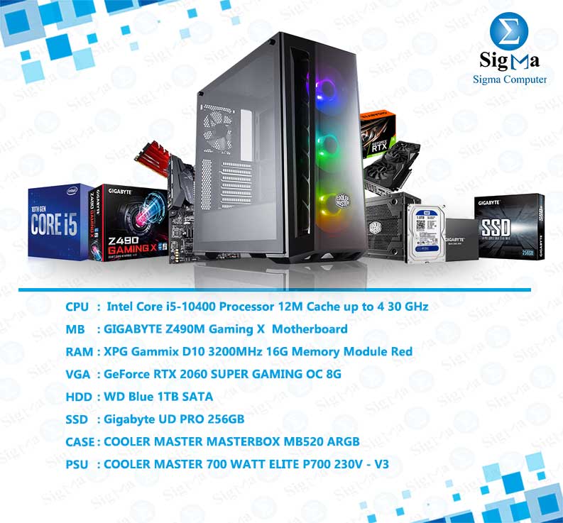 Intel Core i5-10400 - Z490 GAMING X- XPG -3200MHz 16G - RX 5700 GAMING OC 8G WD Blue 1TB SATA - 256GB- MB520 - PSU 700