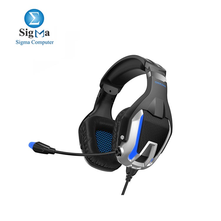 ONIKUMA K12 Stereo Gaming Headset for PC  Consoles and Mobiles with LED Light  Black Blue 