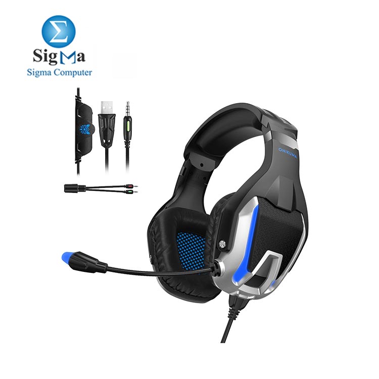 ONIKUMA K12 Stereo Gaming Headset for PC, Consoles and Mobiles with LED Light (Black/Blue)