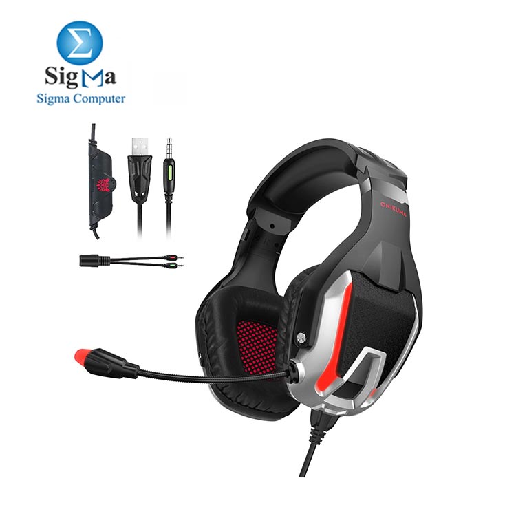 ONIKUMA K12 Stereo Gaming Headset for PC Consoles and Mobiles with LED Light Black RED