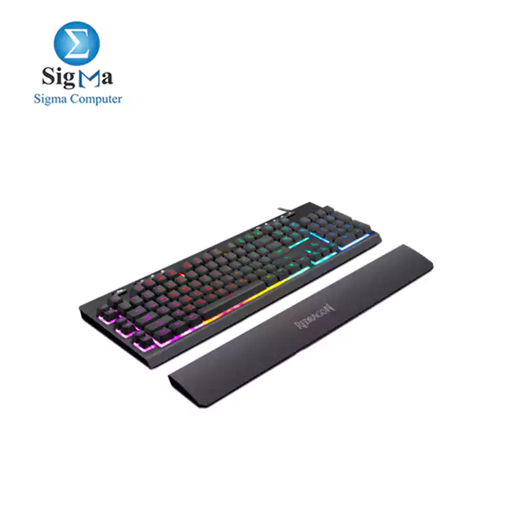 Redragon K512 SHIVA RGB Membrane Gaming Keyboard with Multimedia Keys  6 Extra On-Board Macro Keys  Dedicated Media Control  Detachable Wrist Rest
