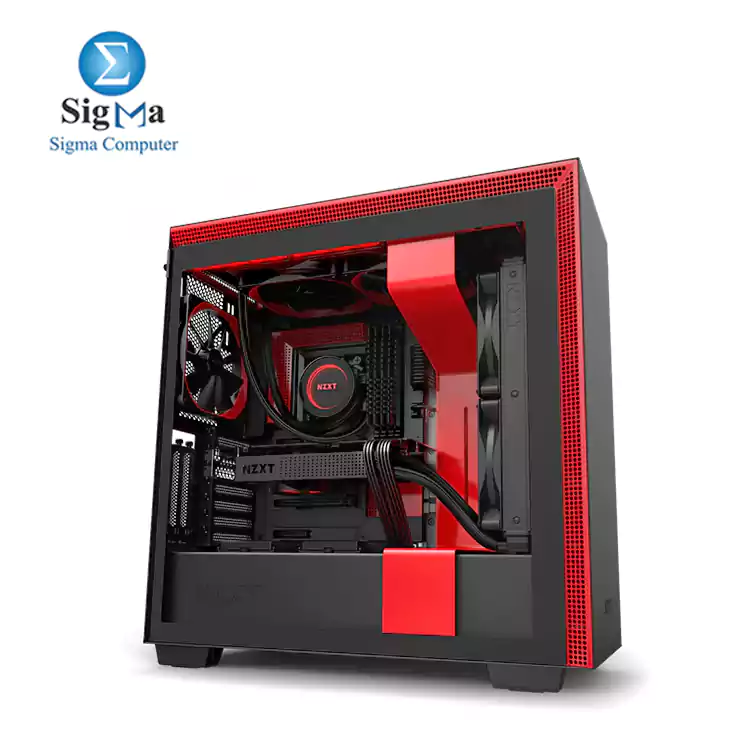 NZXT H710i FULL SMART CONTROL CA-H710i-BR ATX Mid Tower 3FANS 120mm- 1FAN 140mm Gaming Case-BLACK RED