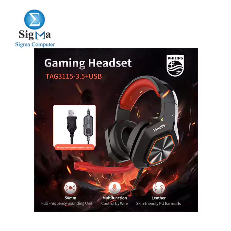 Philips TAG3115 USB 7.1 Virtual Surround Sound RGB Gaming Headset – 50mm – Swivel Noise Reduction Mic For PC – Black