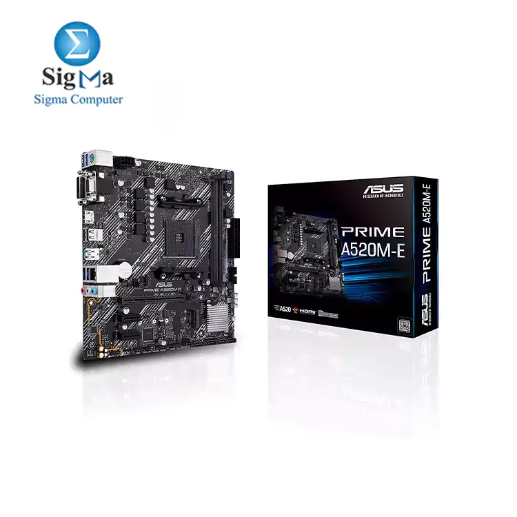 Asus Prime A520M-E - AMD A520  Ryzen AM4  micro ATX motherboard with M.2 support  1 Gb Ethernet  HDMI DVI D-Sub  SATA 6 Gbps  USB 3.2 Gen 2 Type-A
