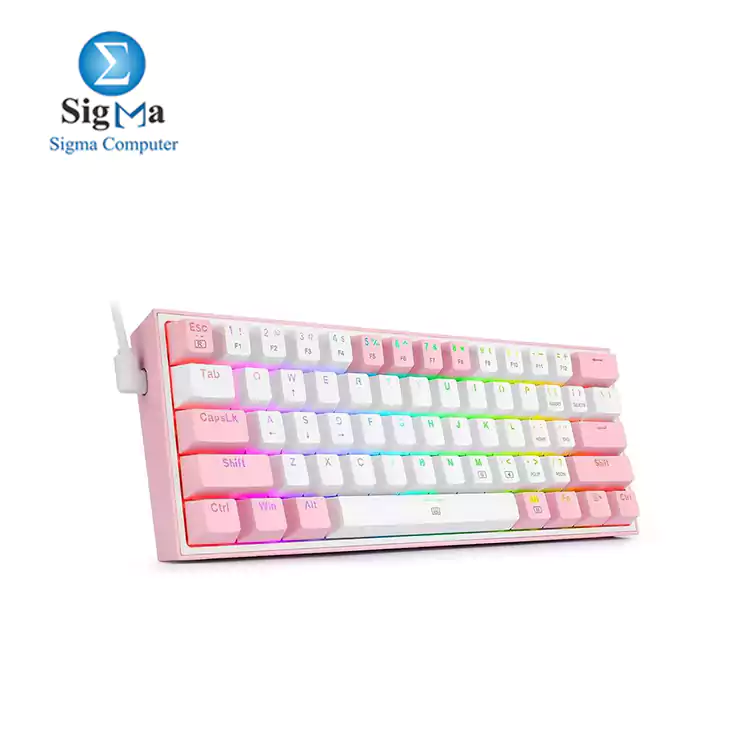 Redragon K617 FIZZ 60% Wired RGB Gaming Keyboard, 61 Keys Compact Mechanical Keyboard w/ White & Pink