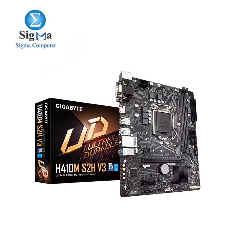 GIGABYTE Intel   H410M Ultra Durable Motherboard with GIGABYTE Gaming GbE LAN  PCIe Gen3 x4 M.2  HDMI   DVI-D  D-Sub Ports for Multiple Display  Anti-Sulfur Resistor  Smart Fan 5
