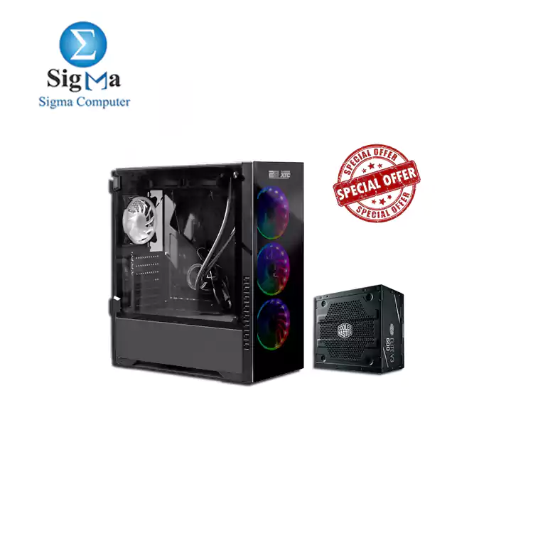 BUNDLE 2B PW017 Ecstasy Gaming Mid Tower Case 4FAN RGB with Cooler Master Elite V3 600 Watts