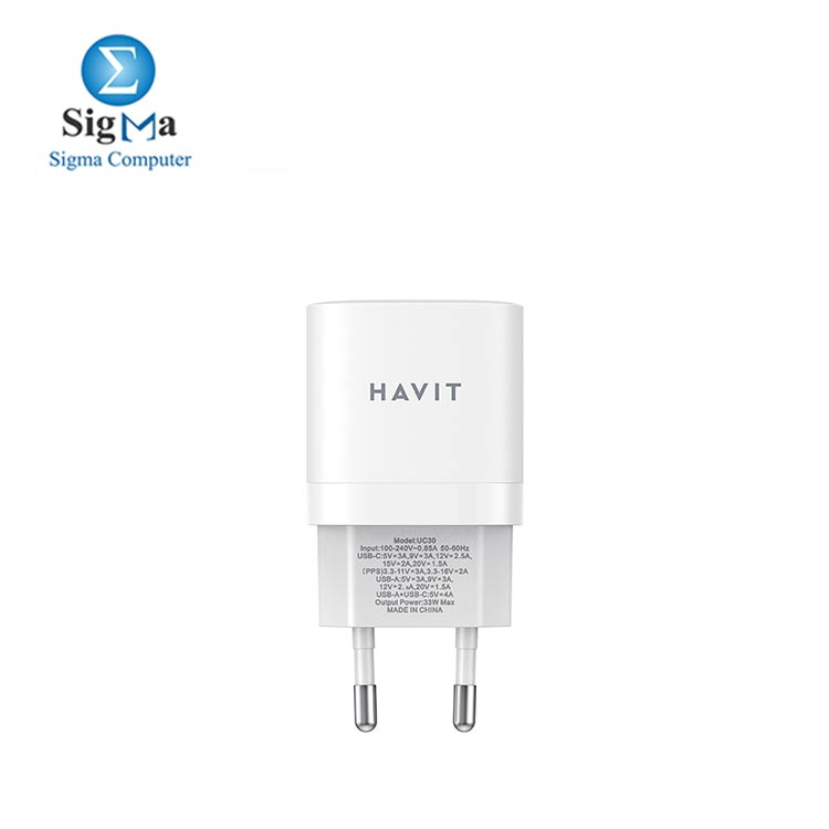 HAVIT CHARGE UC30 Wall Charger 33W Dual Ports  PD 30W USB-A 18W  Support  PPS PD3.0  EU 