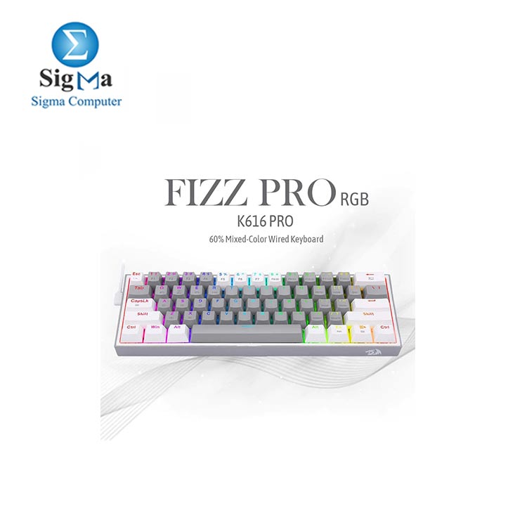 REDRAGON K616 Fizz Pro RGB 60% Wireless, Bluetooth Gaming Mechanical Keyboard – Red Switches (Grey White)