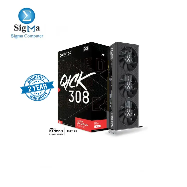 XFX SPEEDSTER QICK 308 RADEON RX 7600 BLACK Gaming Graphics Card with 8GB GDDR6 HDMI 3xDP  AMD RDNA    3
