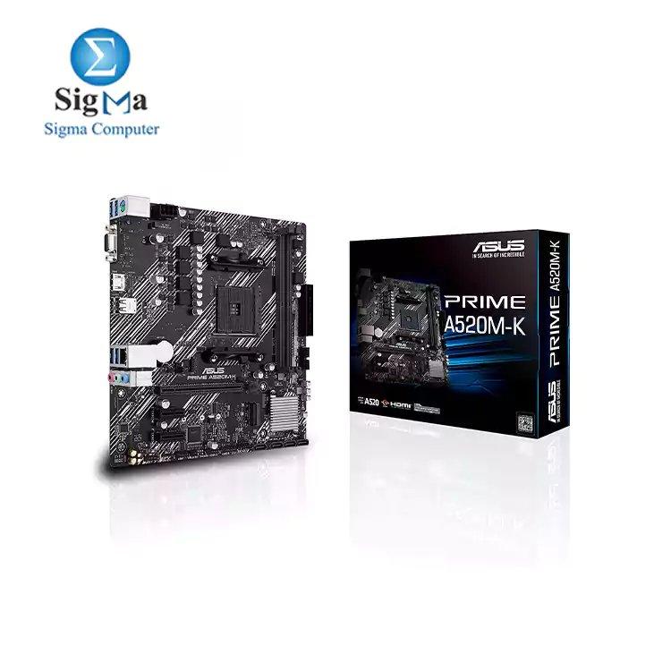 ASUS PRIME A520M-K – AMD A520 AM4 Micro-ATX Motherboard, M.2, HDMI, USB 3.2 Gen 1, 1Gb Ethernet - Main view