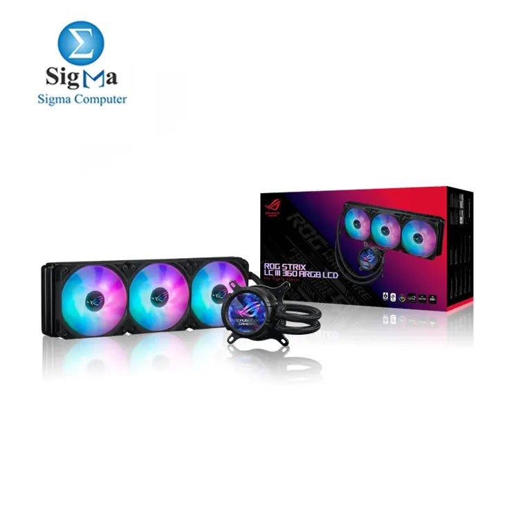 ASUS ROG Strix LC III 360 ARGB LCD All-in-one CPU Liquid Cooler - Intel LGA 1700, 1200, 115X - AMD Socket AM4, AM5 – with 2.1" IPS LCD, Asetek’s New Gen7 v2 Pump, and Premium ROG ARGB Fans - Main view