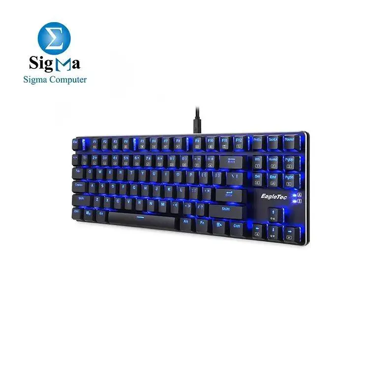EagleTec KG060-BR Blue LED Backlit Mechanical Gaming Keyboard, Low Profile 87 Key USB Keyboard with Quiet Cherry Brown Switches for PC Gamer - (Black) - Main view