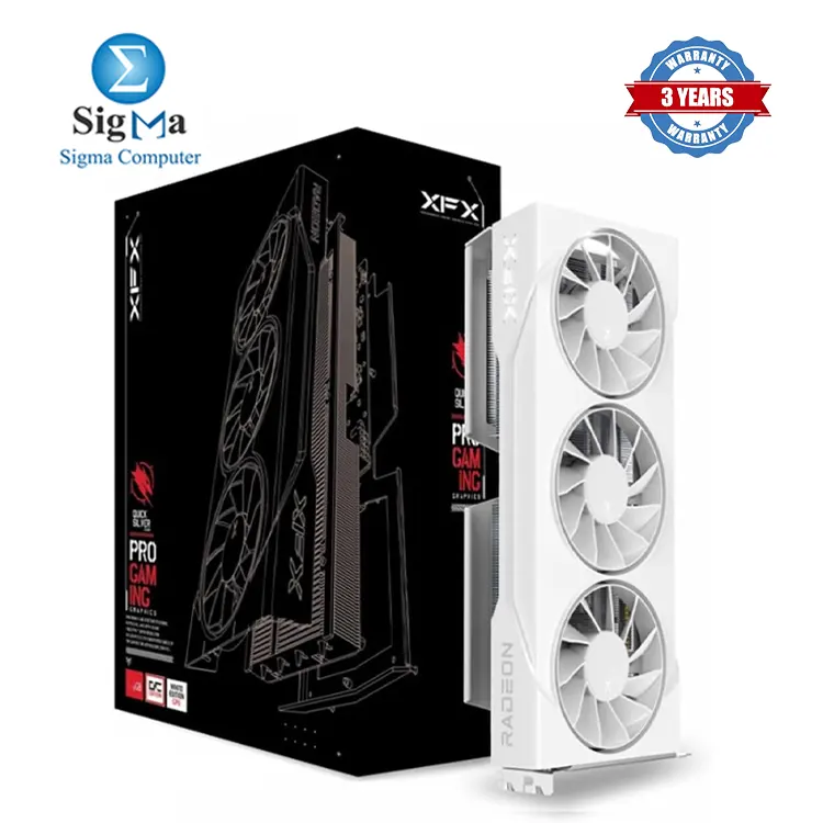 XFX Swift AMD Radeon RX 9060 XT OC White Triple Fan Gaming Edition 16GB GDDR6 RDNA 4 3320MHz Boost 128-bit Triple Fan 2x DP 2.1 HDMI 2.1 1x 8-pin PCIe 5.0. - Main view