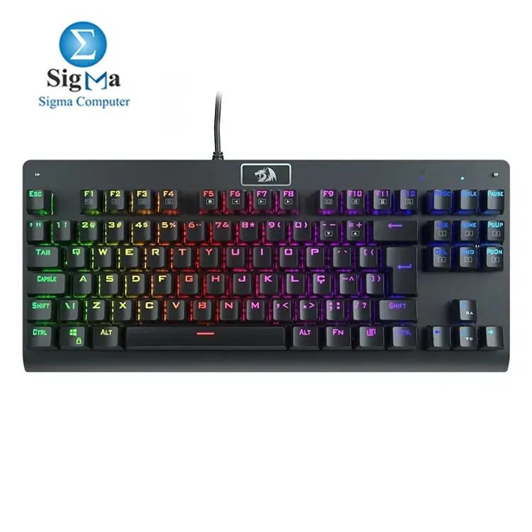 Redragon K568R Dark Avenger Tenkeyless 87‑Key Wired Mechanical Gaming Keyboard — Red Switches, Rainbow LED Backlight – Black - Main view