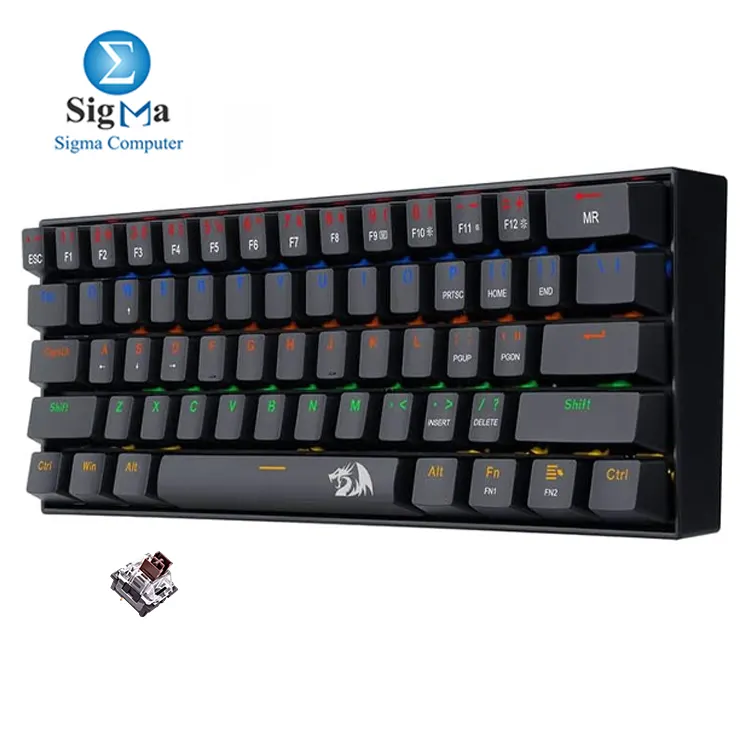Redragon K606R Lakshmi 60% Mechanical Gaming Keyboard – Brown Switch – Rainbow LED Backlighting - Main view