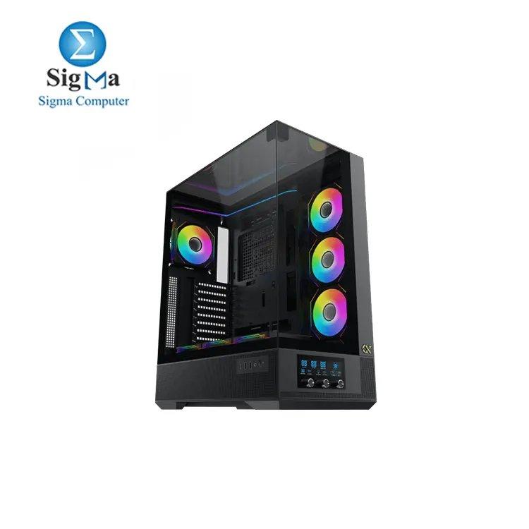 Xigmatek Vision Pro with BTF support and LCD display control, supports up to 480mm radiators, 9 expansion slots, EATX compatibility, 420mm GPU, and 180mm CPU cooler clearance, with USB 3.0 and Type-C ports. - Main view