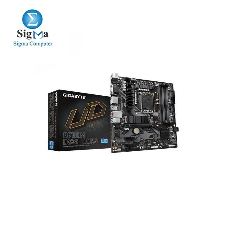 GIGABYTE B760M DS3H DDR4 LGA 1700/ Intel/ B760/ M-ATX/ DDR4/ Dual M.2/ PCIe 4.0/ USB 3.2 Gen 2 Type-C/ 2.5GbE LAN/Q-Flash Plus/PCIe EZ-Latch - Main view
