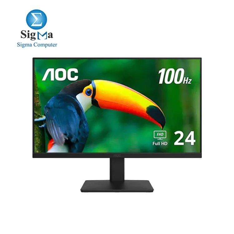 AOC-24 -24B20JH2 Monitor 24 FHD IPS Display 100Hz Refresh Rate 1ms MPRT Response Time Adaptive-Sync Flicker-Free Technology 16.7 Million Color Display Black - Main view
