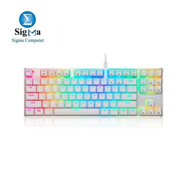 EagleTec KG061-BR RGB LED Backlit Mechanical Gaming Keyboard, Low Profile 87 Key USB Keyboard with Quiet Brown Switches for PC Gamer – (White) - View 1