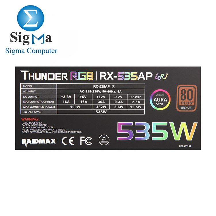 RAIDMAX Thunder RGB RX-535AP 80 PLUS BRONZE Certified Modular Power Supply