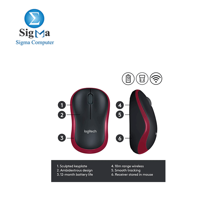Logitech M185 Wireless Mouse - Red - 910-002240
