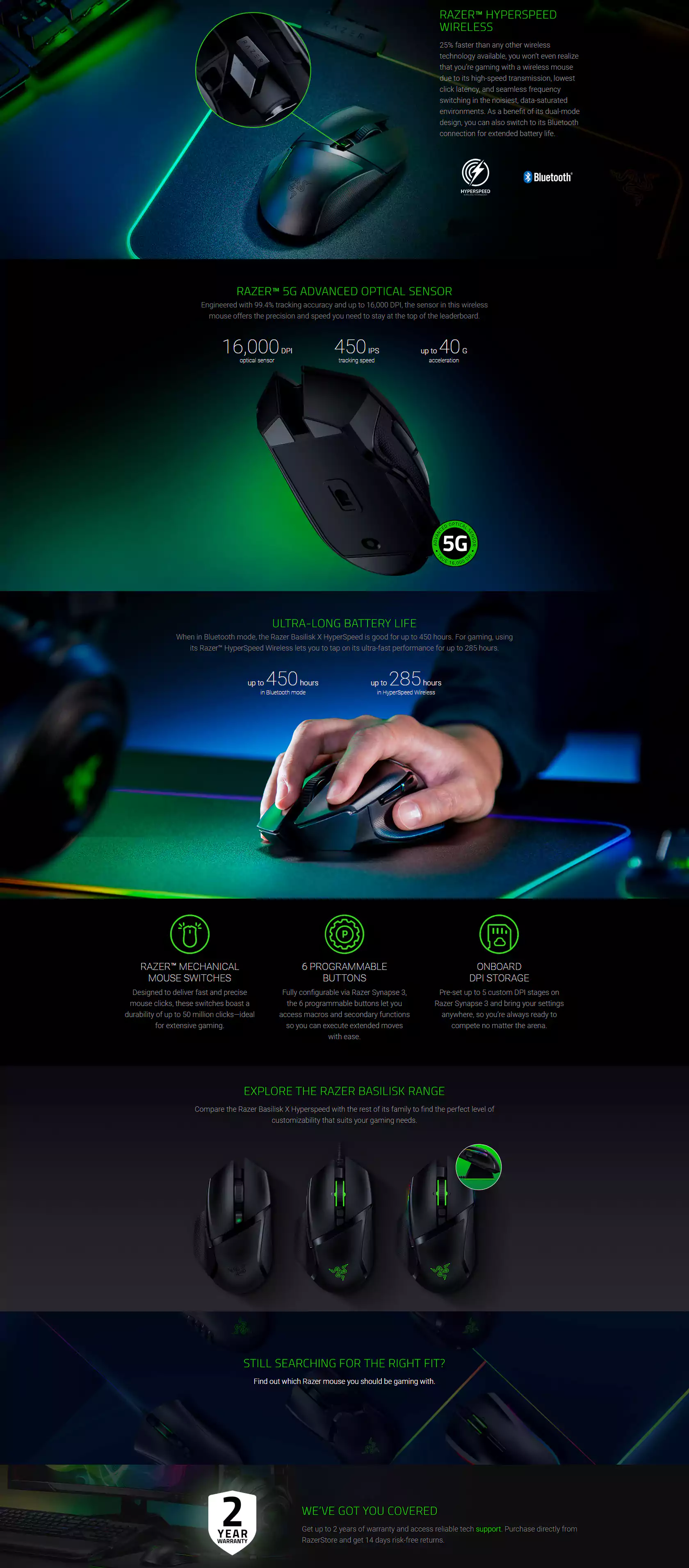 Razer Basilisk X HyperSpeed Wireless Gaming Mouse for PC, 6