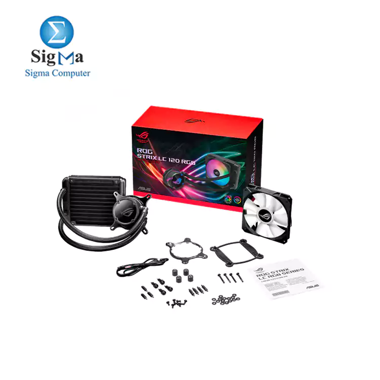 ASUS ROG STRIX LC 120 RGB all-in-one liquid CPU cooler with Aura Sync, and ROG 120mm addressable RGB radiator fan