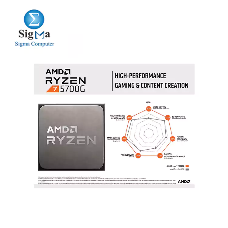 CPU-AMD-RYZEN 7 5700G - 8-core, 16-thread desktop processor with Radeon graphics