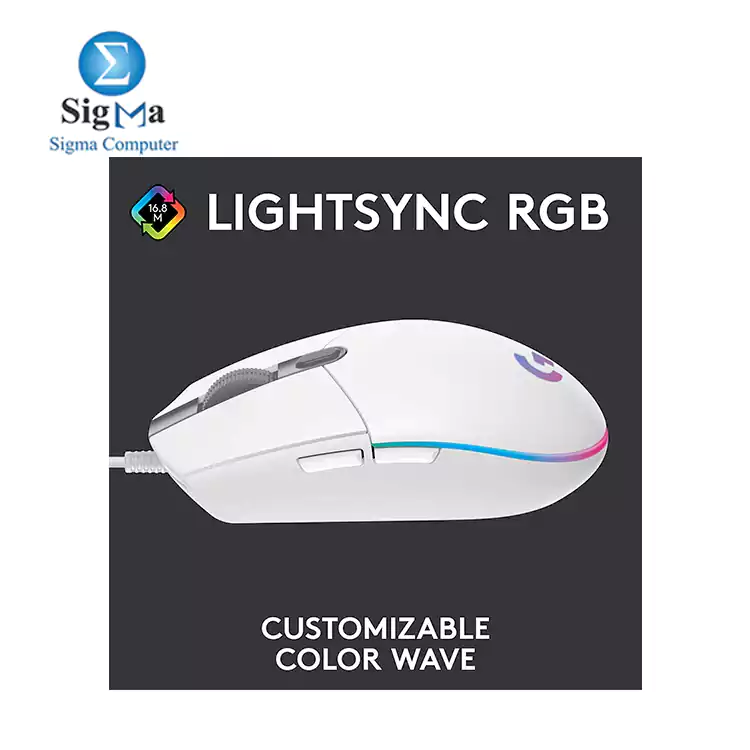 Logitech G102 LIGHTSYNC Gaming Mouse - Weight 85G - Sensor 8 000 DPI - Full-Spectrum RGB 16.8 million - 6 Programmable Buttons - white
