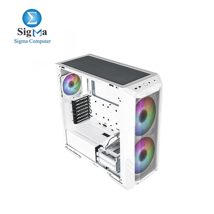Cooler Master HAF 500 PC Case: Mid-Tower, 2 x 200mm  ARGB Fans , Rotatable 120mm GPU Fan white