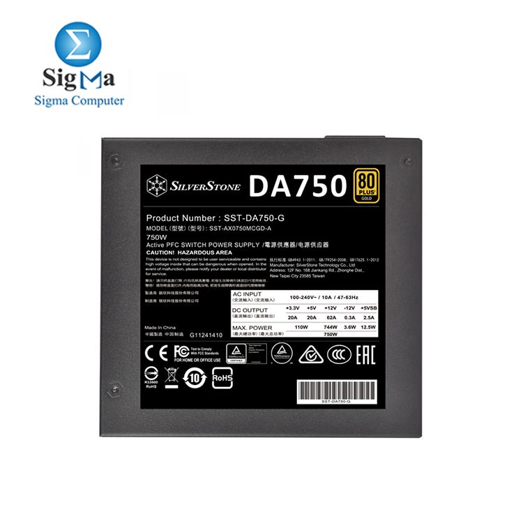 SilverStone DA750 Gold 80 Plus Gold 750W Fully Modular ATX Power Supply  SST-DA750-G 