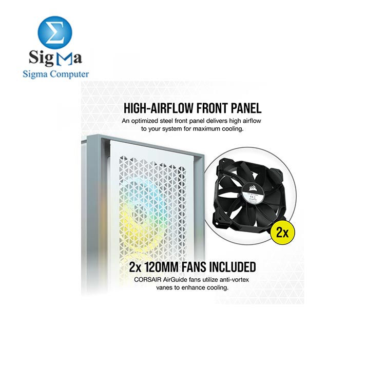CORSAIR 4000D Airflow White (Air up to 170mm) (VGA up to 360mm)+2 Fan (CC-9011201-WW)