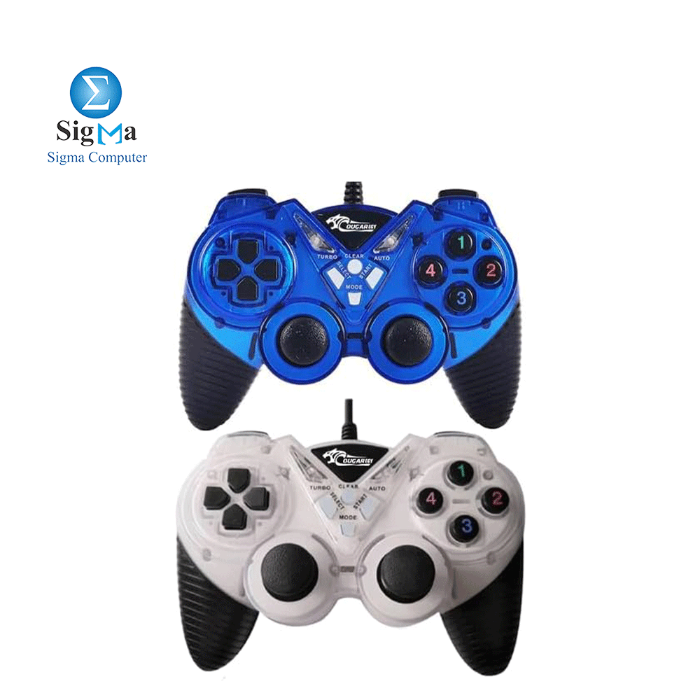 COUGAR-EGY  9082  USB Wired Double Gamepad Turbo Controller with Vibration Function For PC or Laptop  1.5 Meter  BLUE WHITE 