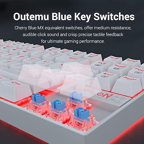 Redragon K552 KUMARA Mechanical Gaming TKL Keyboard     Blue Switch-  RED Backlit White 