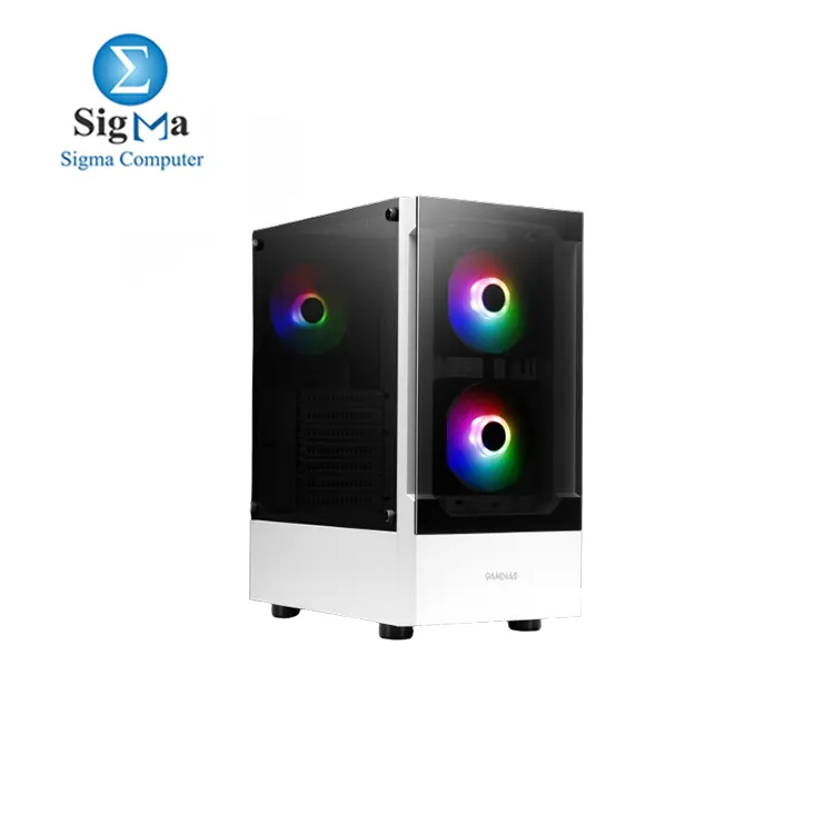 GAMDIAS White RGB Gaming ATX Mid Tower Computer PC Case with Side Tempered Glass Panel and a Magnetic Dust Filter   3 Built-in 120mm ARGB Fans