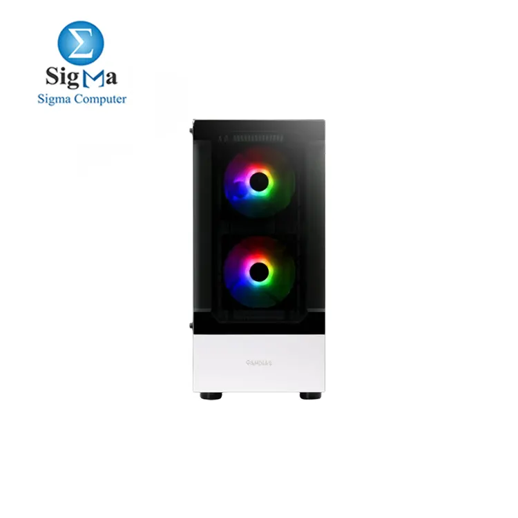 GAMDIAS White RGB Gaming ATX Mid Tower Computer PC Case with Side Tempered Glass Panel and a Magnetic Dust Filter & 3 Built-in 120mm ARGB Fans