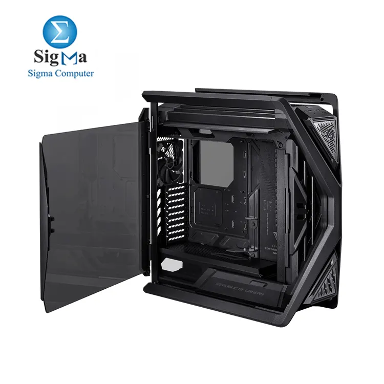 ASUS ROG Hyperion GR701 E-ATX computer case  420 mm dual radiator support  four 140 mm fans  metal GPU holder  component storage  ARGB fan hub  60W fast charging