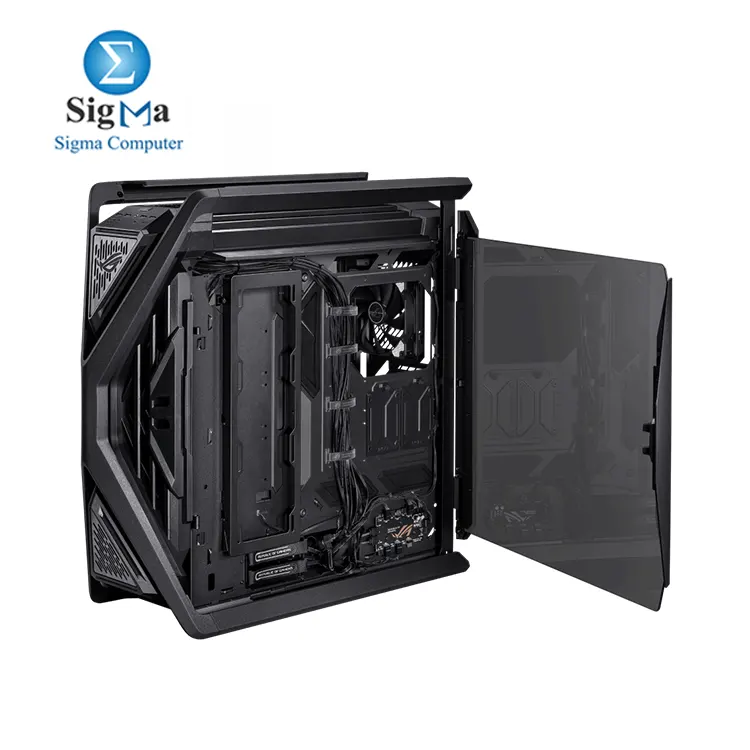 ASUS ROG Hyperion GR701 E-ATX computer case  420 mm dual radiator support  four 140 mm fans  metal GPU holder  component storage  ARGB fan hub  60W fast charging