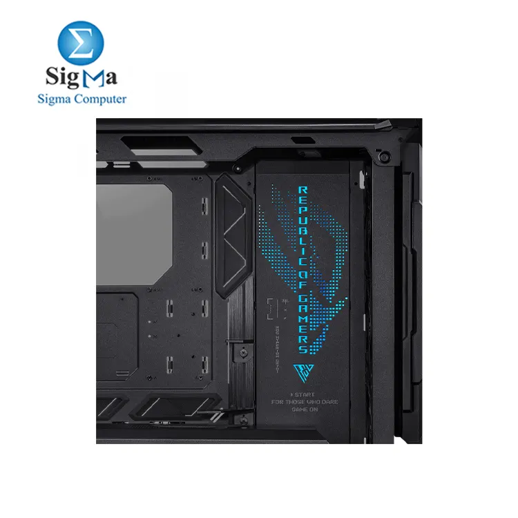 ASUS ROG Hyperion GR701 E-ATX computer case  420 mm dual radiator support  four 140 mm fans  metal GPU holder  component storage  ARGB fan hub  60W fast charging