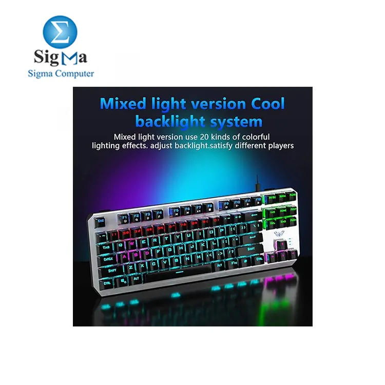 AULA F3087 Mechanical Gaming Keyboard with RGB Rainbow Backlit  ABS Keycaps  87 Keys Anti-Ghosting Ergonomic USB Type-C Wired Computer Keyboards for Windows PC  Brown Switch  Black 