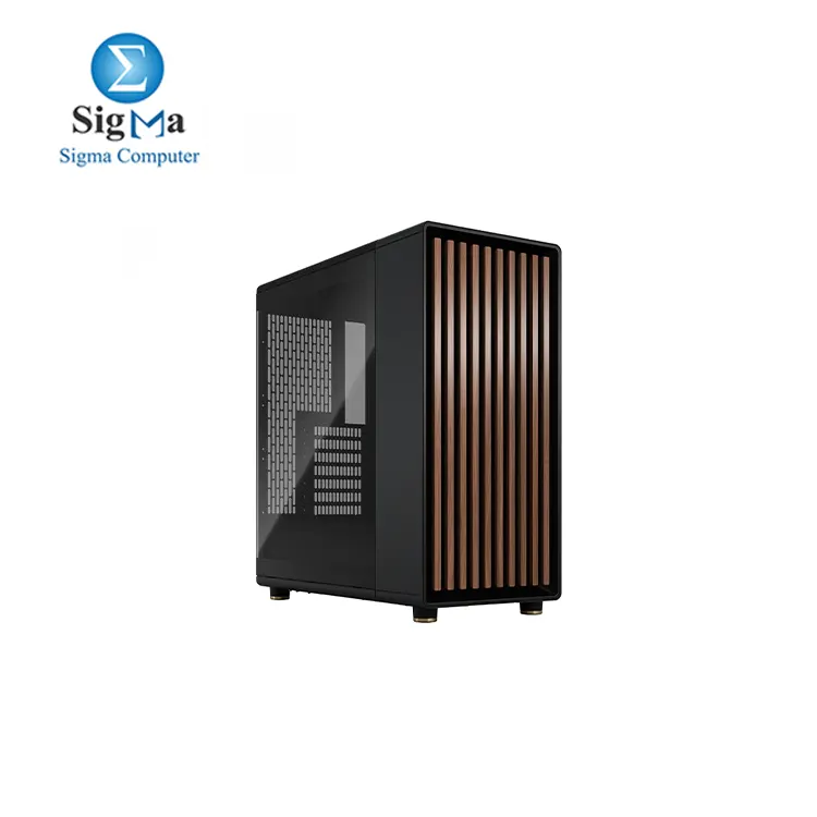 Fractal Design North Charcoal Black Tempered Glass Dark - Genuine Walnut Wood Front - Glass Side Panel - Two 140mm Aspect PWM Fans Included - Type C USB - ATX Airflow Mid Tower PC Gaming Case