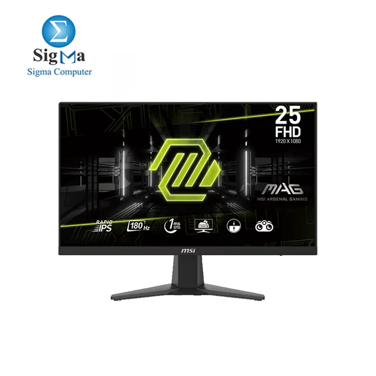 MSI G256F 25-inch 1920 x 1080 (FHD) Computer Monitor, 180Hz, Adaptive-Synch, HDMI, DisplayPort, VESA Mountable, Tilt, Height Adjustable, Speaker, 1ms, Black