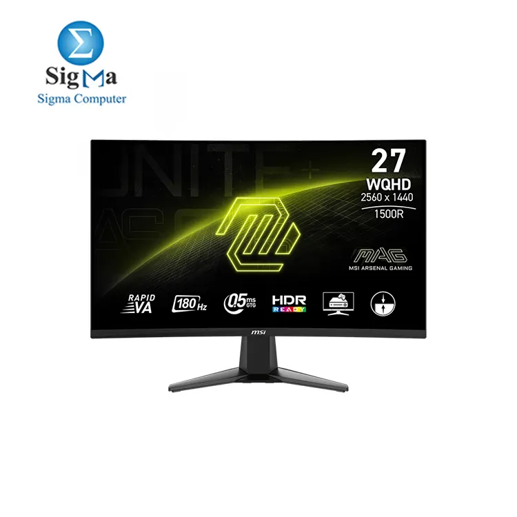 MSI MAG 27CQ6F 27  WQHD Curved Gaming Monitor - VA Panel Rapid 1500R  2560 x 1440   180 Hz   0.5 ms  GtG  Min.   Adaptive-Sync - DP 1.4a  HDMI 2.0b