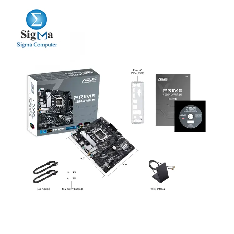 ASUS H610  LGA 1700  mic-ATX motherboard with DDR4  PCIe 4.0  dual M.2 slots  Intel   1 Gb Ethernet  WIFI 5  DisplayPort  HDMI    D-Sub  USB 3.2 Gen 2 ports  SATA 6 Gbps  Addressable Gen 2 headers  and Arua Sync