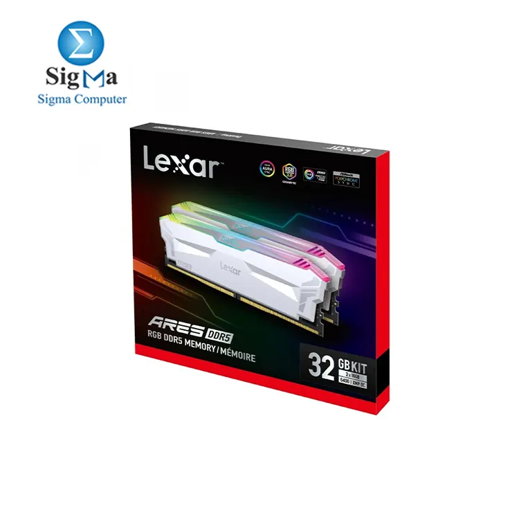 Lexar 32GB 2x16GB ARES RGB DDR5 RAM 6400MT s CL32 1.4V Desktop Memory - Intel XMP 3.0 AMD Expo Compatible white LD5EU016G-R6400GDWA