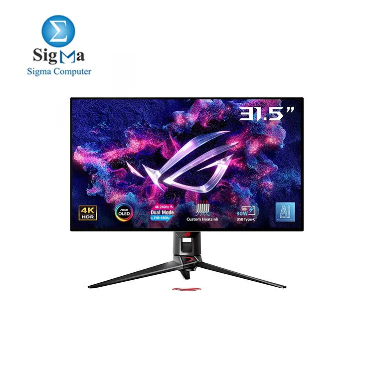 ASUS ROG Swift 32    4K OLED Gaming Monitor  PG32UCDP  - WOLED  Dual Mode  4K 240Hz  FHD 480Hz   0.03ms  G-SYNC Compatible  Custom Heatsink  AI Gaming  99  DCI-P3 True 10-bit  USB-C 90W