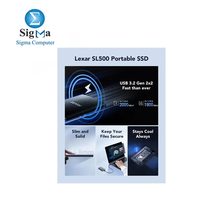 Lexar SL500 External SSD 1TB, USB3.2 Gen2x2 Portable SSD, PSSD up to 2000MB/s Read, 1800MB/s Write, External Solid State Drive with Metal Design, DataShieldTM 256-bit AES Encryption(LSL500X001T-RNBNG)